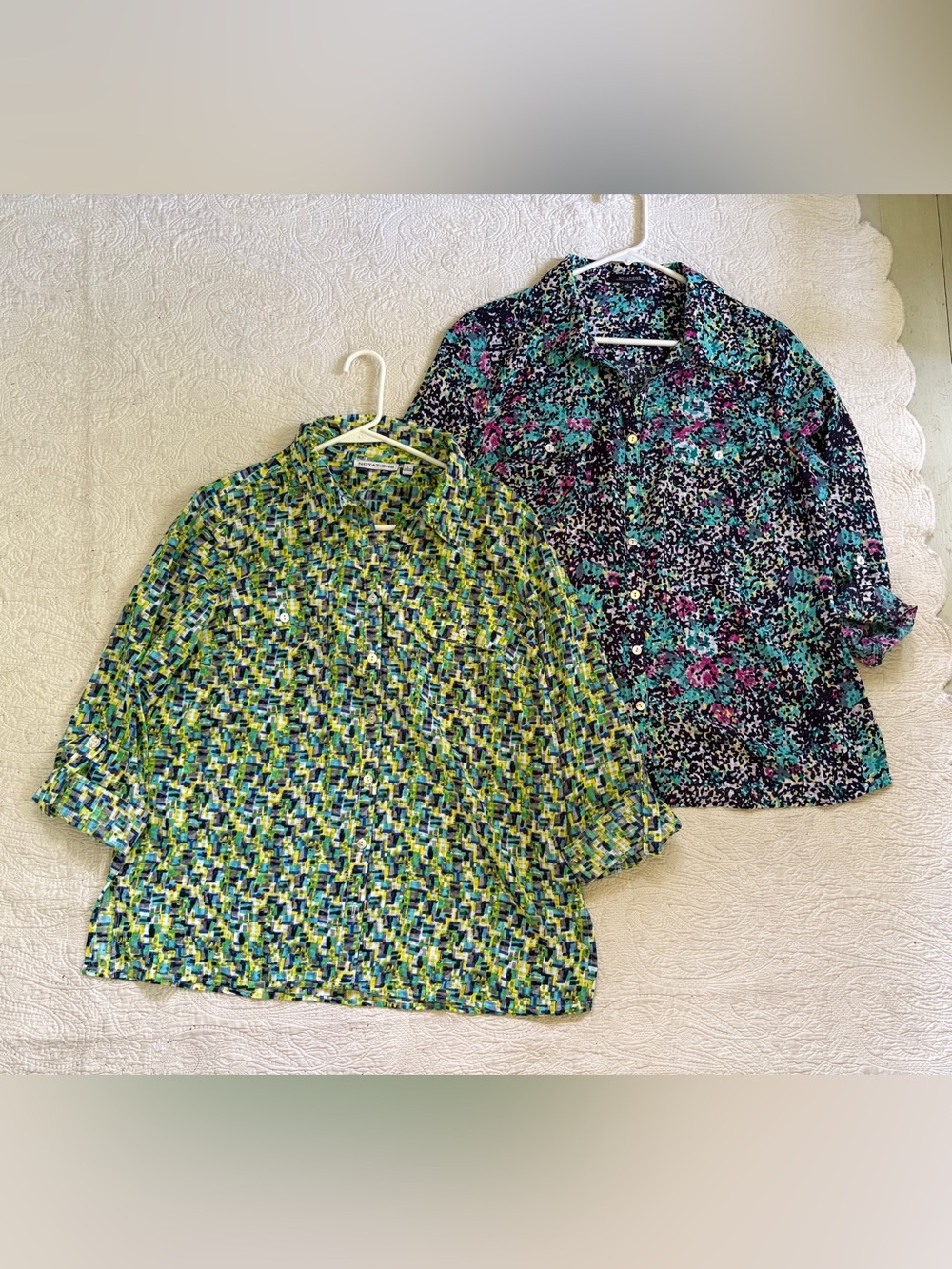 Women’s Floral & Geometric Print Button-down Shirts - set of 2 - size Large